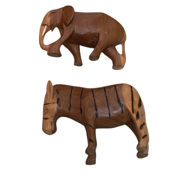 Vintage Hand Carved Wooden Folk Art Zebra, Elephant Figurine Statue - Picture 6 of 8